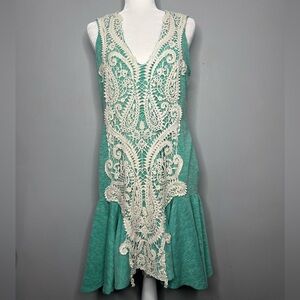 Preppy Spring Teal Dress w Cream Lace Detailing